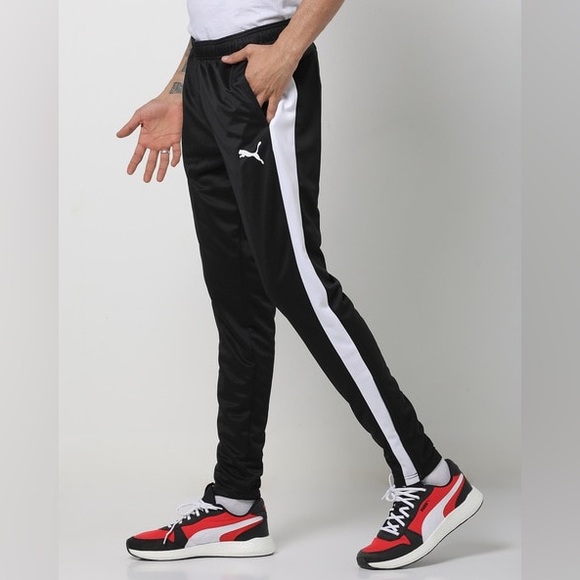Used Men’s Size Small (29” X30”) Puma Drawstring Contrast Pants In Black/White - Picture 3 of 14